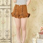 Swankiss Lace-Up Ruffled Hem Shorts