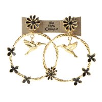 ma chére cosette? Flower Hoop Earrings w/ Bird