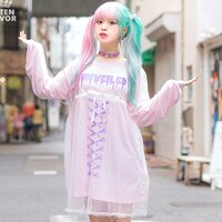 Listen Flavor Secret Veil Tulle Ribbon Cutsew Dress