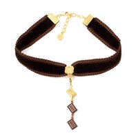 Q-pot. Velvet Ribbon Choker w/ 3-Piece Chocolate Charm Set