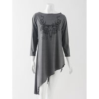 Ozz Croce Buffalo Print Irregular Hemline Long T-Shirt