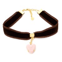 Q-pot. Velvet Ribbon Choker w/ Puchi Arrow Heart Milky Strawberry Charm