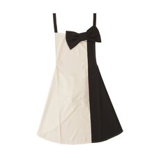 pink trick Prima Ribbon Colorblock Apron - Black & White
