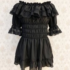 Atelier Pierrot Black Off-Shoulder Short Sleeve Blouse