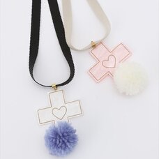 Honey Salon Cross & Pom Pom Choker
