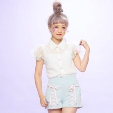 Swankiss Flower Puff-Sleeve Blouse