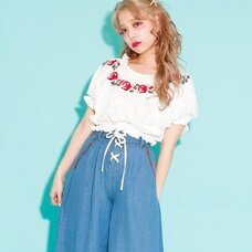 Swankiss Rose Embroidered Fringe Top