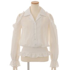 LIZ LISA Open Shoulder Frilly Embroidered Shirt