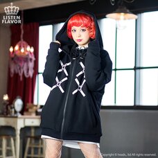 LISTEN FLAVOR Cross Harness Stand Neck Hoodie
