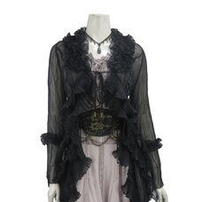 Rozen Kavalier Chiffon Crystal Pleated Long Cardigan