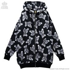 LISTEN FLAVOR Harness Bear Pattern Zip-Up Hoodie