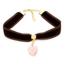 Q-pot. Velvet Ribbon Choker w/ Puchi Arrow Heart Milky Strawberry Charm