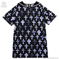 LISTEN FLAVOR Cross Whole Pattern Sailor Collar Dress