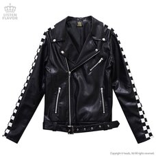 LISTEN FLAVOR Checkered Sleeve Biker Jacket
