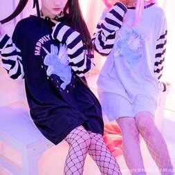 LISTEN FLAVOR Unicorn Rabbit Striped Sleeve Dress