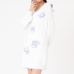 LIZ LISA Flower Embroidered Feather Knit Dress