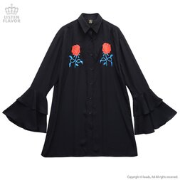 LISTEN FLAVOR Rose Embroidery Frilled Sleeve Shirt