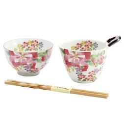 Nobe no Hana Mino Ware Azalea Natto & Rice Bowl Gift Set