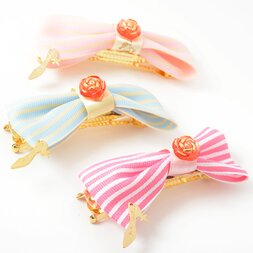 Pinkymika Stripe Ribbon & Rose Barrette