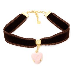 Q-pot. Velvet Ribbon Choker w/ Puchi Arrow Heart Milky Strawberry Charm