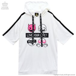 LISTEN FLAVOR Live Your Life! Emoji Short Sleeve Pullover Hoodie
