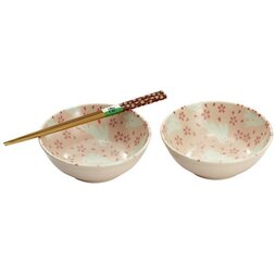 Mino Ware Cherry Blossom & Rabbit Bowl Set