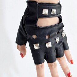 ACDC RAG Studded Black Fingerless Gloves
