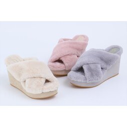 Honey Salon Fur Cross Wedge Sandals