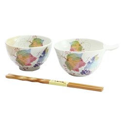 Hana Tsumi Mino Ware Grape Rice Bowl Set