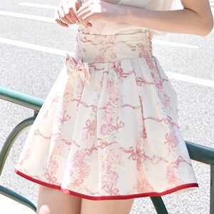 LIZ LISA Rose Ribbon Checkered Sukapan Skirt