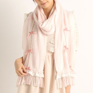 LIZ LISA Lace & Ribbon Fuzzy Scarf