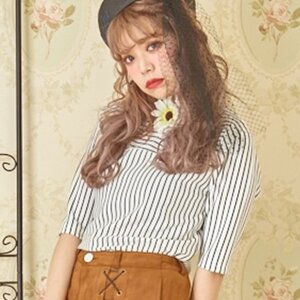 Swankiss Striped Top w/ Flower Pin
