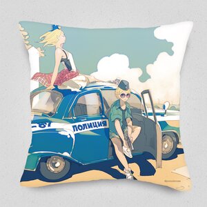Patrolling Russian Police Officer Cushion Cover